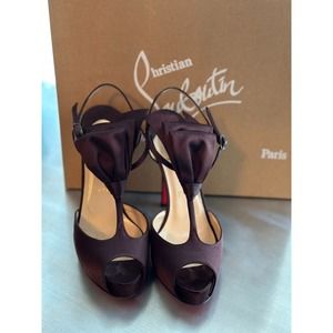 CHRISTIAN LOUBOUTIN "Ernesta Bow" Brown Satin Platform Sandals SZ IT 36/US 6.5